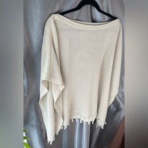 J. McLaughlin Cream Tassel Fringe Poncho Sweater • 100% Cotton Open Knit OS